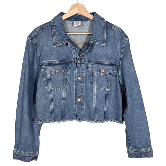PINK Victoria's Secret Jackets & Blazers - Pink By Victoria’s Secret Jean Jacket Denim Cropped Raw Hem Blue Cotton Medium